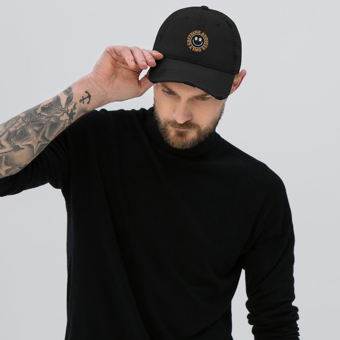 "Caffeine Addicts Only" Unisex Distressed Dad Hat with Jared Benjamin Name on the Back