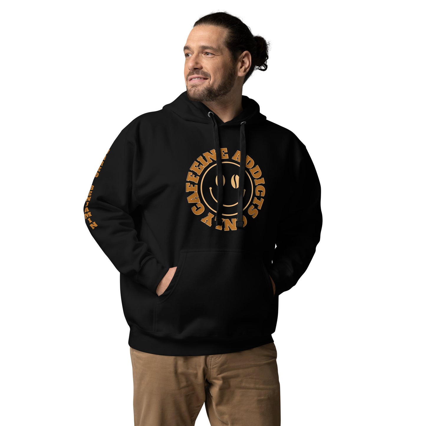 "Caffeine Addicts Only" Unisex Hoodie with Jared Benjamin on Arm