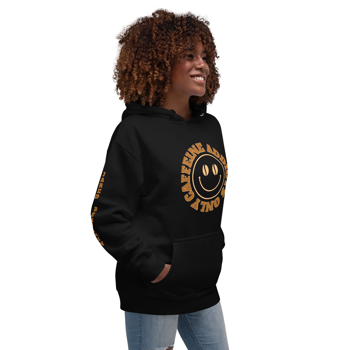 "Caffeine Addicts Only" Unisex Hoodie with Jared Benjamin on Arm