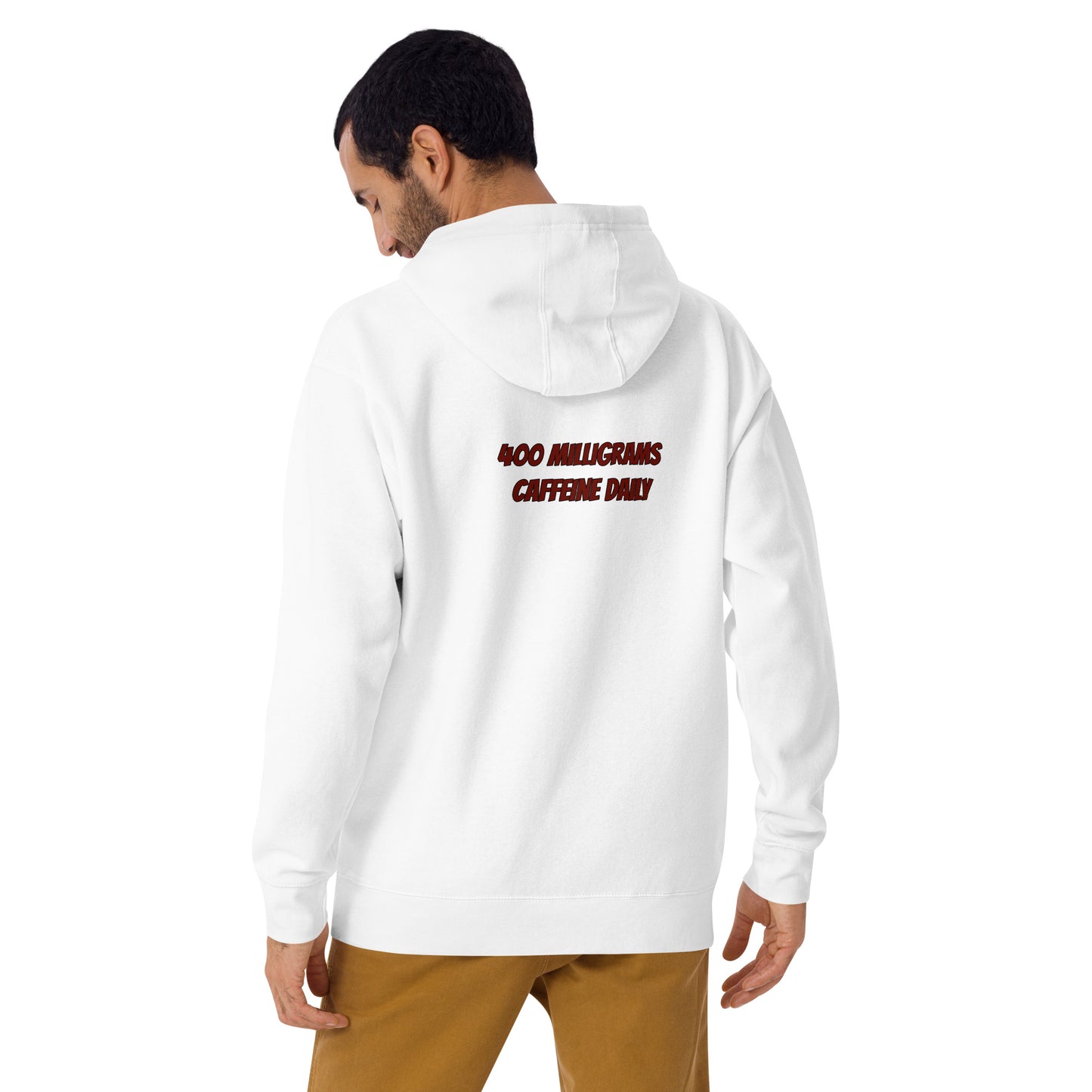 Flatline 2 Sided Embroidered Front Hoodie in White with Printed 400 Milligrams on the Back