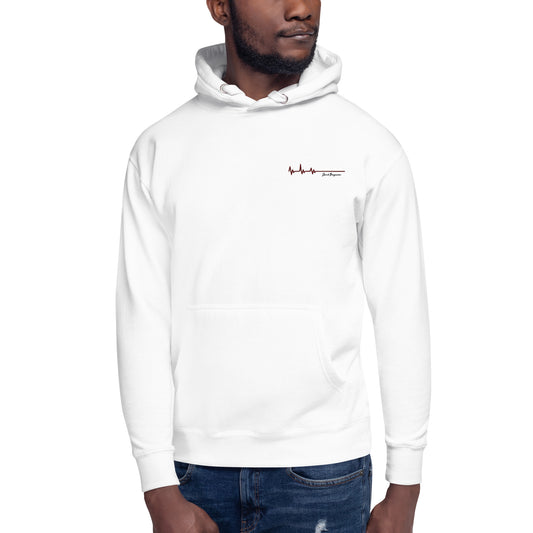 Flatline 2 Sided Embroidered Front Hoodie in White with Printed 400 Milligrams on the Back